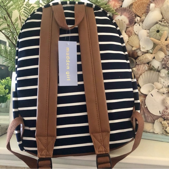 NWT Madden Girl Large Backpack Navy Blue & white Stripe - Picture 2 of 7